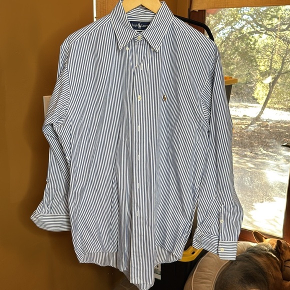 Ralph Lauren Yarmouth Striped Oxford Shirt Blue White 100% Cotton Sz 15 1/2-33 - Picture 2 of 8